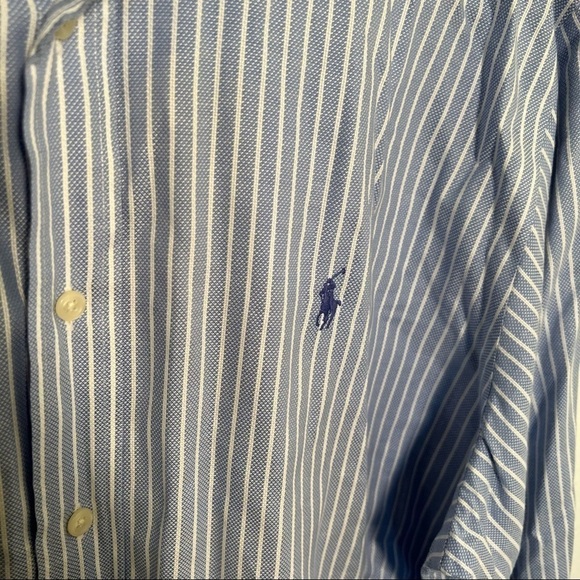 Ralph Lauren Button Down Oxford Dress Shirt Blue White Stripes - Picture 7 of 11